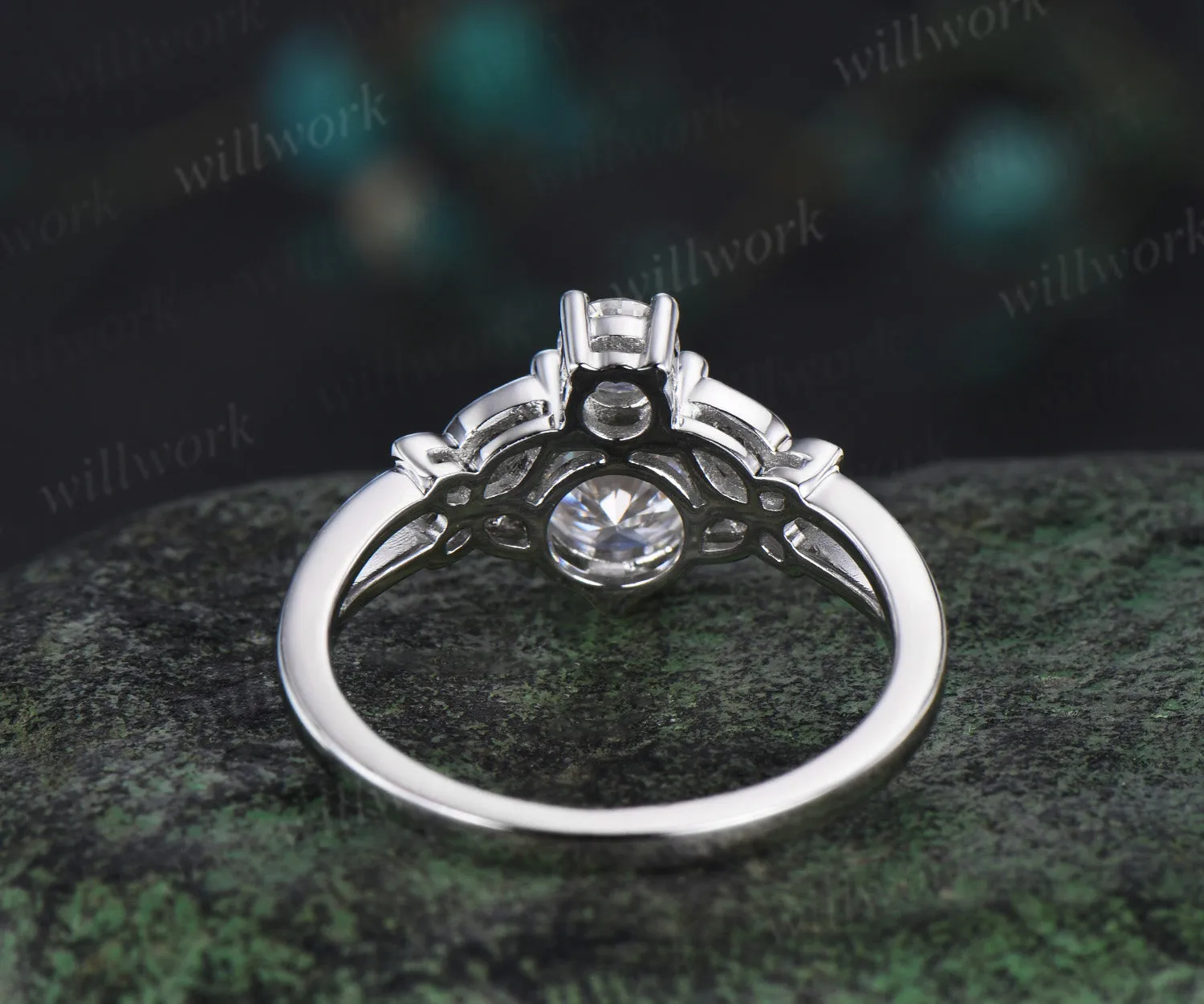 Round cut moissanite Engagement Ring solid 14k white gold honeybee butterfly wedding ring women split shank bee promise ring her sold by Willwork Jewelry product image thumbnail 5