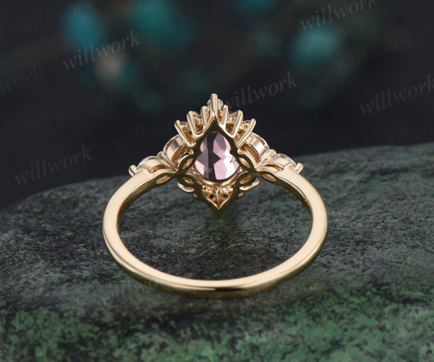 Vintage oval cut morganite engagement ring women solid 14k yellow gold cluster halo marquise diamond promise wedding ring jewelry sold by Willwork Jewelry product image thumbnail 5