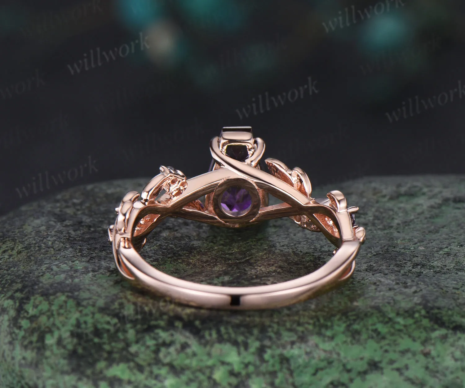 Coffin cut amethyst engagement ring vintage five stone alexandrite leaf infinity kite cut ring vine branch anniversary ring gift sold by Willwork Jewelry product image thumbnail 4