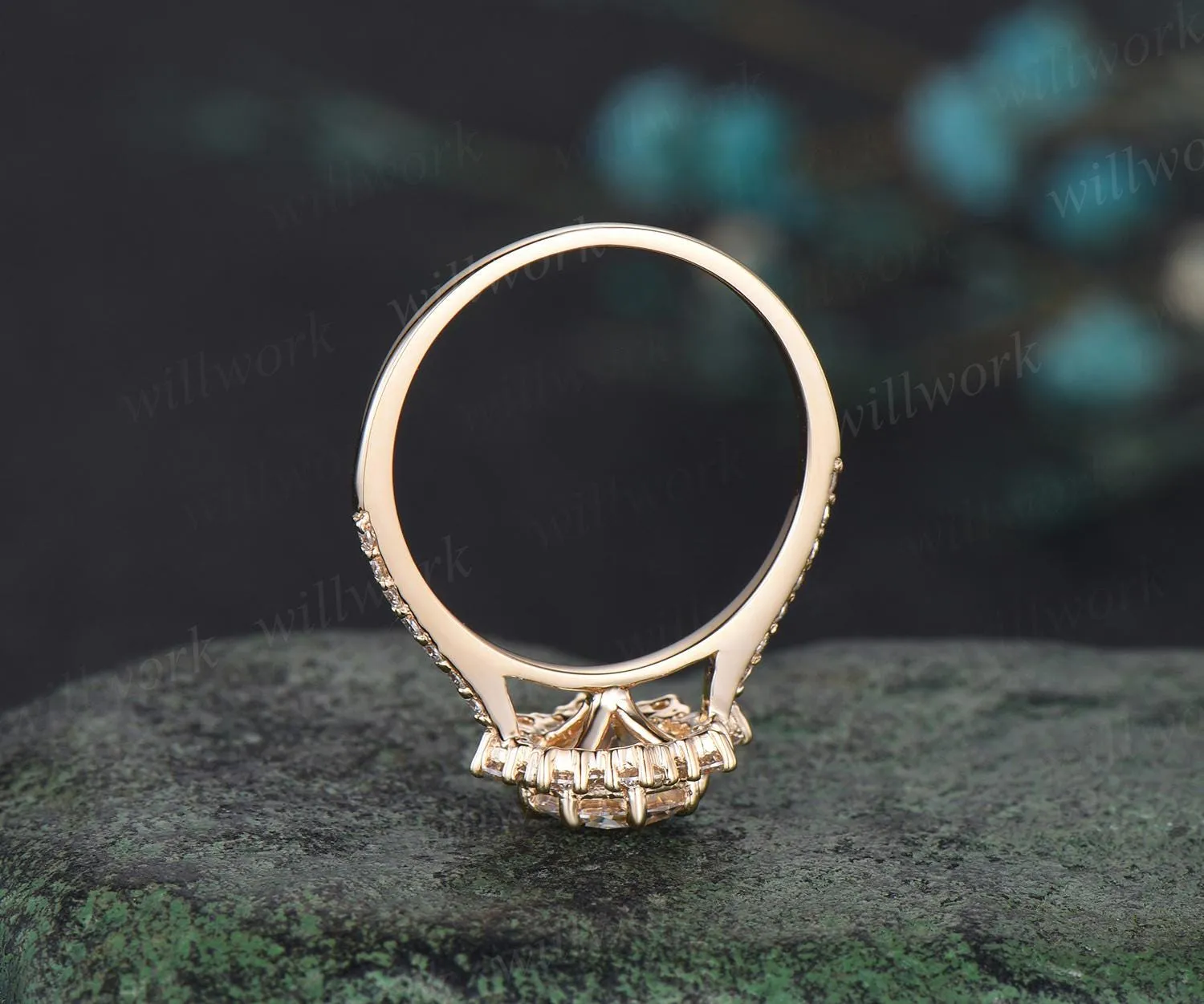 1ct round cut moissanite ring yellow gold vintage halo diamond half eternity unique snowdrift engagement ring women antique jewelry gift sold by Willwork Jewelry product image thumbnail 5