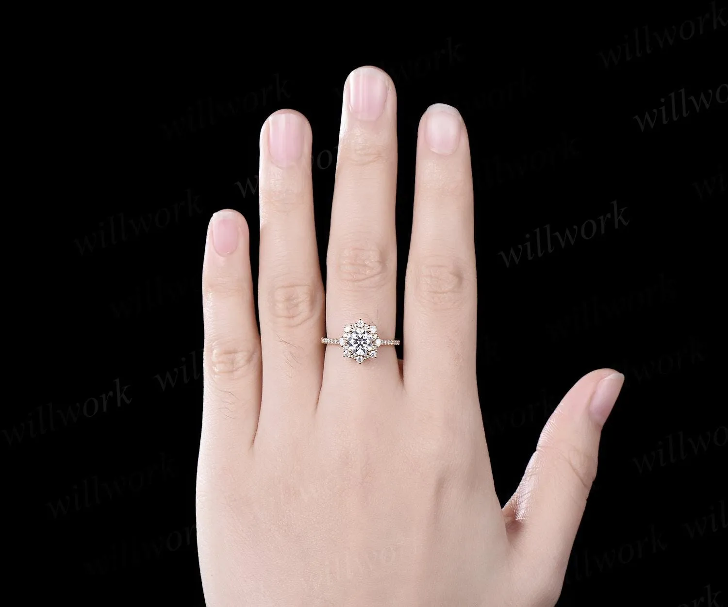 1ct round cut moissanite ring yellow gold vintage halo diamond half eternity unique snowdrift engagement ring women antique jewelry gift sold by Willwork Jewelry product image thumbnail 3