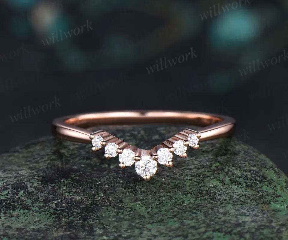 Curved moissanite wedding band solid 14k rose gold stacking matching diamond wedding ring band women anniversary ring gift sold by Willwork Jewelry