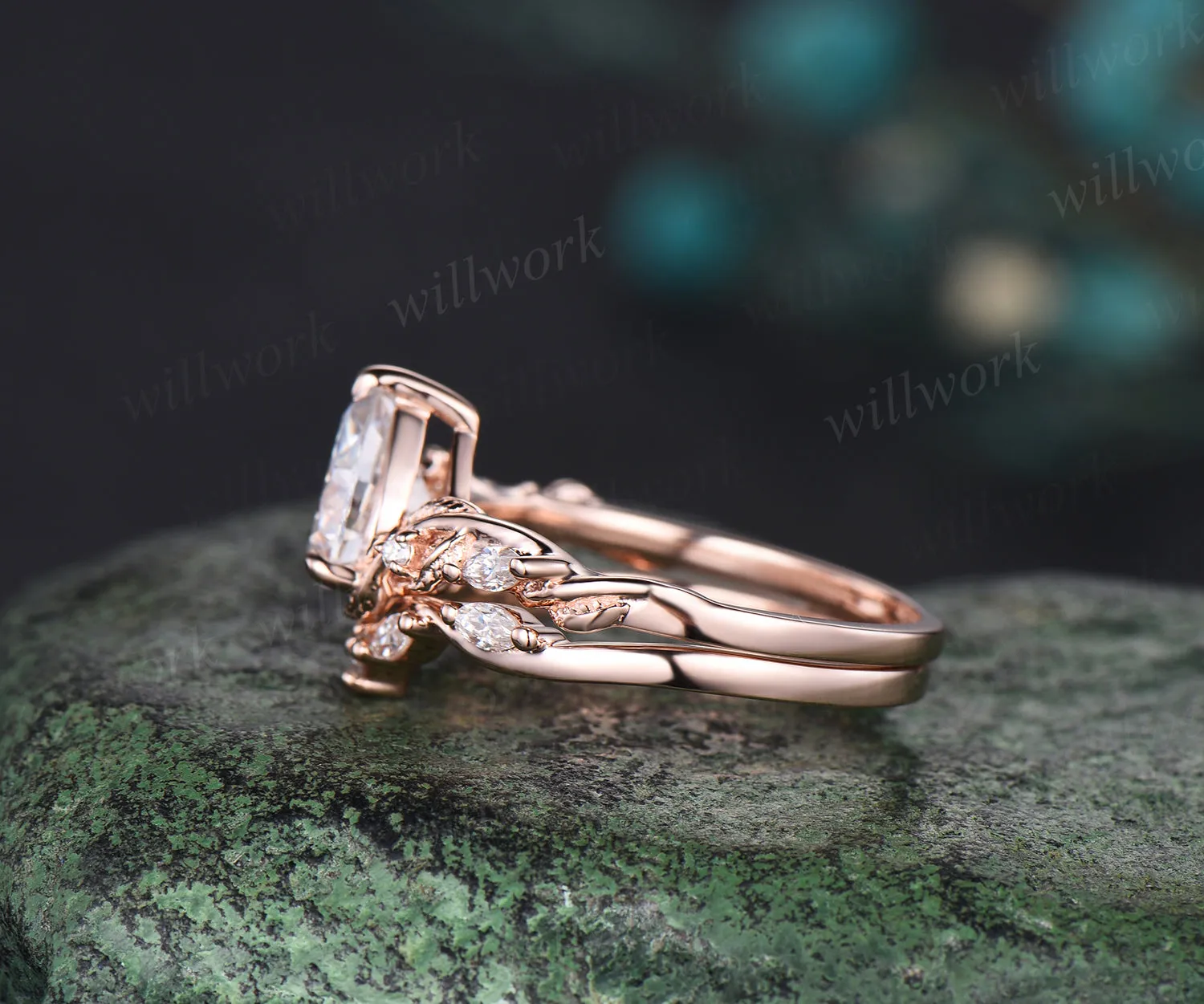 Pear moissanite Engagement Ring Set vintage rose gold Twist Leaf Vine diamond Ring Nature Inspired Branch promise Bridal ring Set women sold by Willwork Jewelry product image thumbnail 4