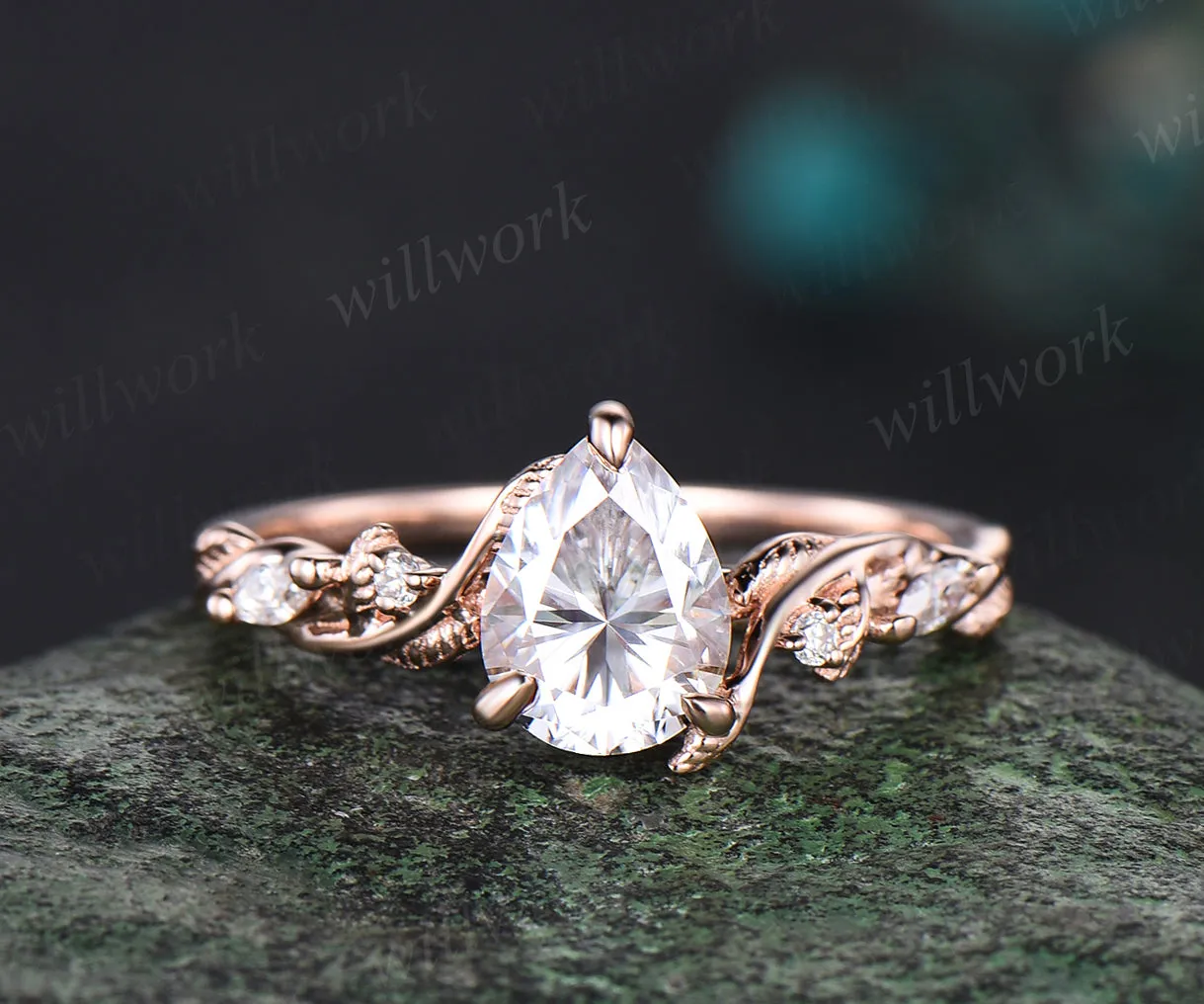 Pear moissanite Engagement Ring Set vintage rose gold Twist Leaf Vine diamond Ring Nature Inspired Branch promise Bridal ring Set women sold by Willwork Jewelry product image thumbnail 3