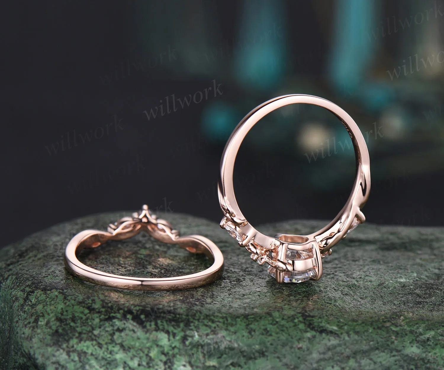 Pear moissanite Engagement Ring Set vintage rose gold Twist Leaf Vine diamond Ring Nature Inspired Branch promise Bridal ring Set women sold by Willwork Jewelry product image thumbnail 5