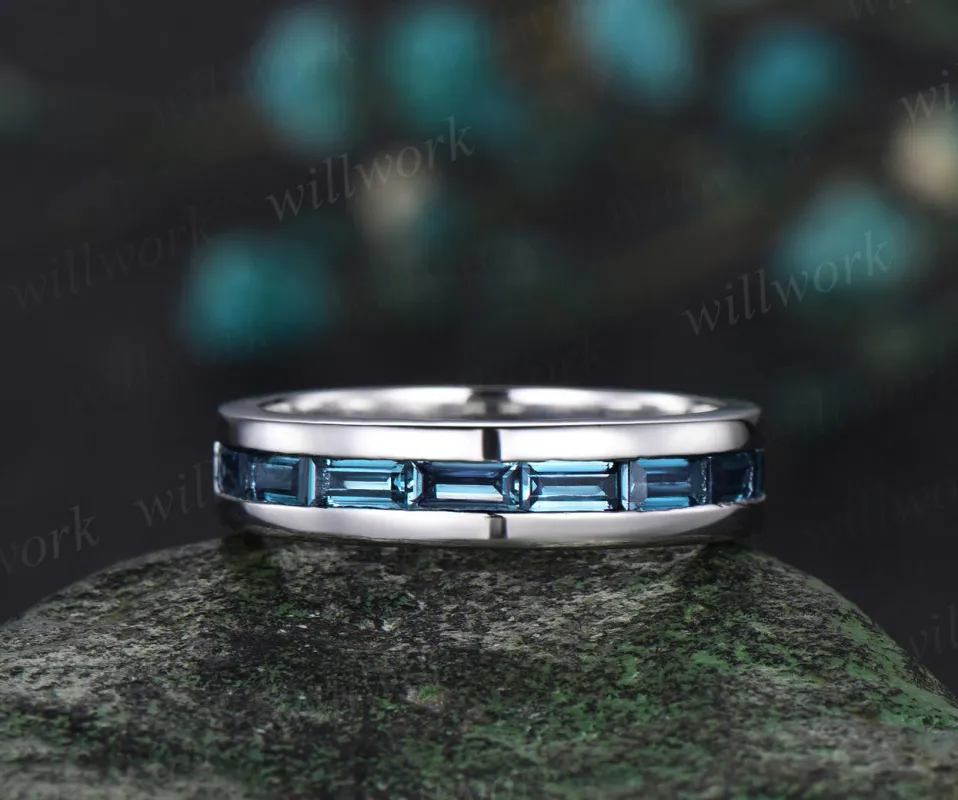Vintage Baguette cut alexandrite wedding band men half eternity mens wedding ring band white gold bridal anniversary gift sold by Willwork Jewelry