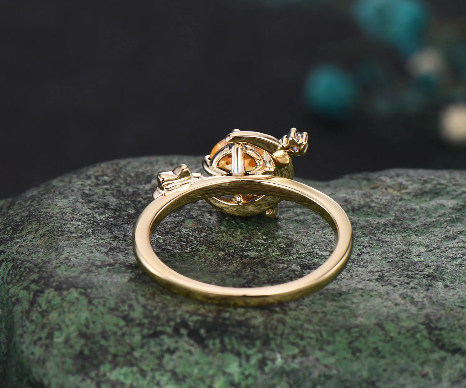 Round cut citrine ring yellow gold vintage star moon cluster engagement ring women Crystal gemstone gift sold by Willwork Jewelry product image thumbnail 5