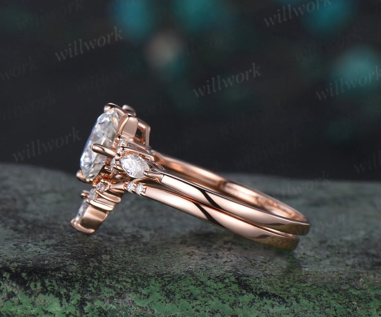 Round cut moissanite ring rose gold vintage unique cat engagement ring stacking diamond wedding promise ring set women sold by Willwork Jewelry product image thumbnail 4