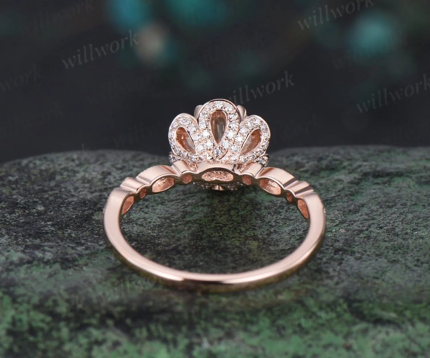 Vintage round cut moissanite engagement ring 6 prong rose gold double halo diamond wedding promise ring women jewelry sold by Willwork Jewelry product image thumbnail 2