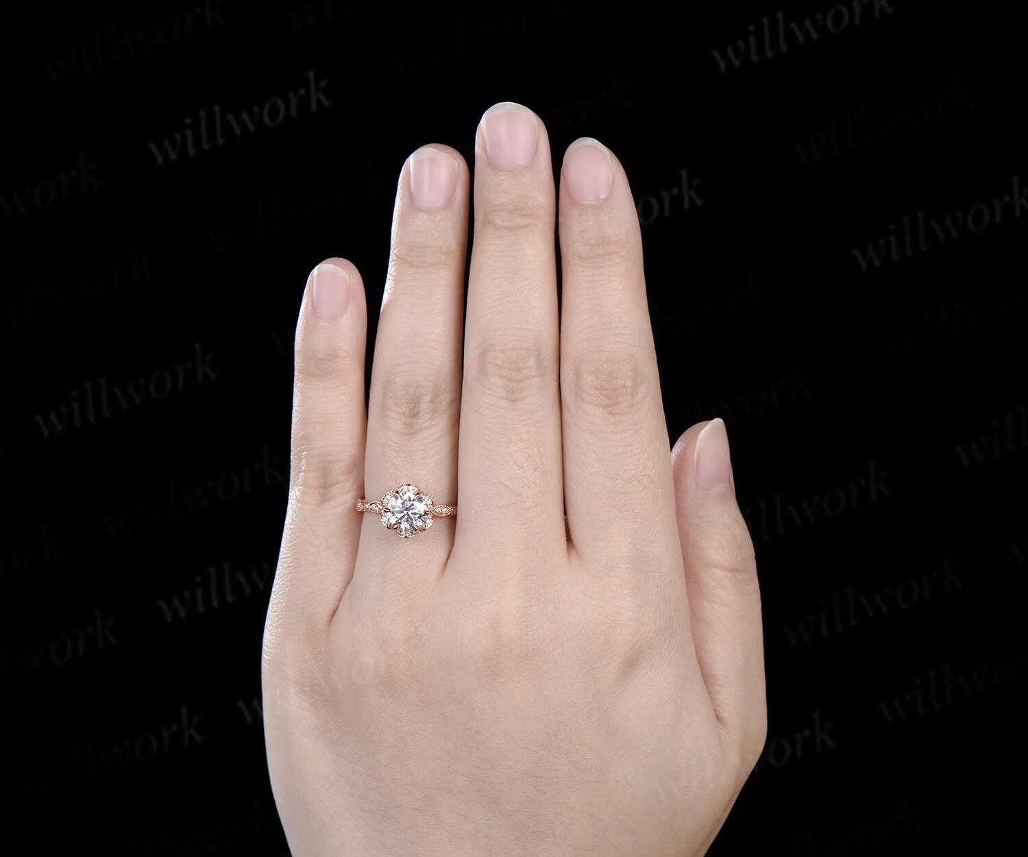 Vintage round cut moissanite engagement ring 6 prong rose gold double halo diamond wedding promise ring women jewelry sold by Willwork Jewelry product image thumbnail 3