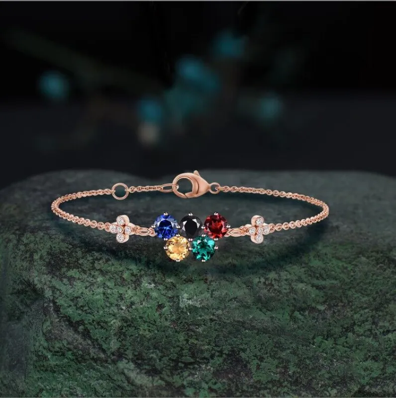 Olympic Inspired Bracelet Sterling Silver Multi-Colored Gemstone Friendship Bracelets Birthstone Bracelet for Family/Best Friend made by Willwork Jewelry