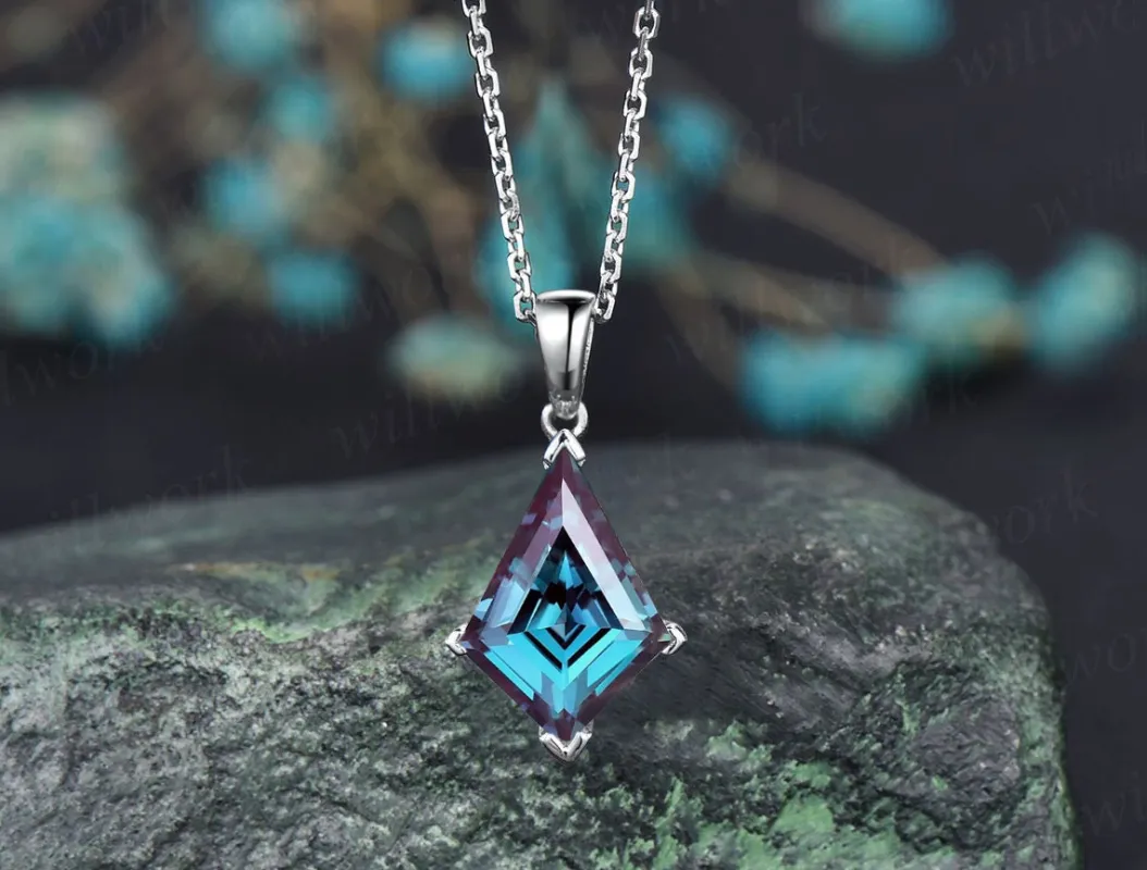 Kite alexandrite necklace solid 14k 18k white gold vintage unique Personalized pendant for women her gemstone anniversary bridal gift mother sold by Willwork Jewelry