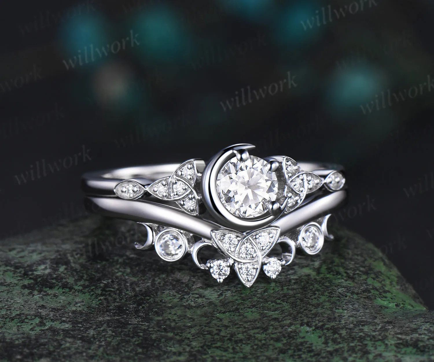 0.5ct round cut IGI Lab grown diamond engagement ring solid 14k 18k white gold Celtic knot promise wedding ring set women Norse Viking Jewelry sold by Willwork Jewelry product image thumbnail 5