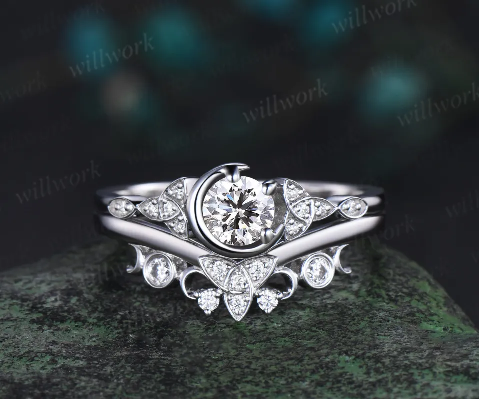 0.5ct round cut IGI Lab grown diamond engagement ring solid 14k 18k white gold Celtic knot promise wedding ring set women Norse Viking Jewelry sold by Willwork Jewelry