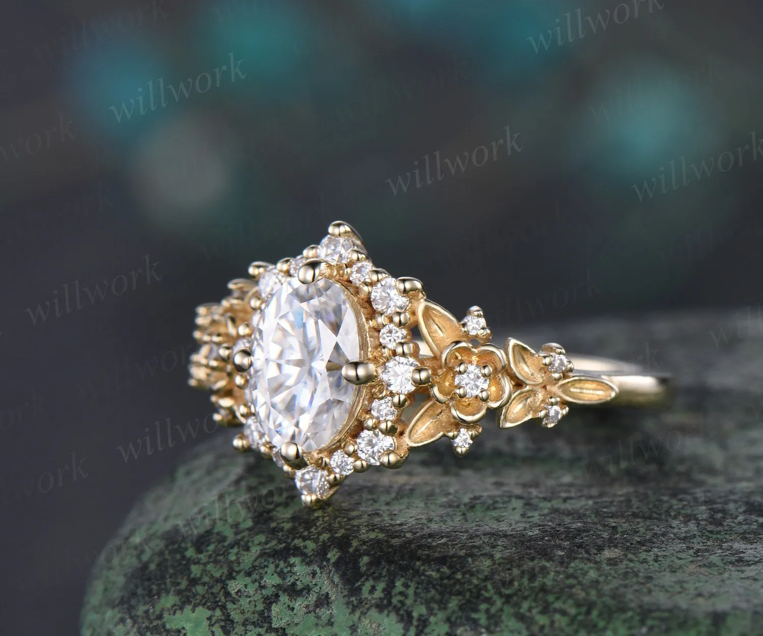 Vintage oval cut IGI Lab grown diamond engagement ring solid 14k yellow gold snowdrift halo diamond unique promise wedding ring women jewelry sold by Willwork Jewelry product image thumbnail 4