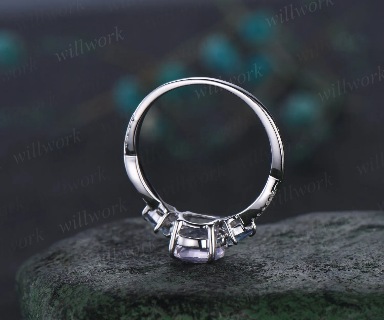 Round cut Lavender Amethyst engagement ring white gold kite alexandrite twisted diamond ring vintage wedding anniversary ring gift sold by Willwork Jewelry product image thumbnail 5