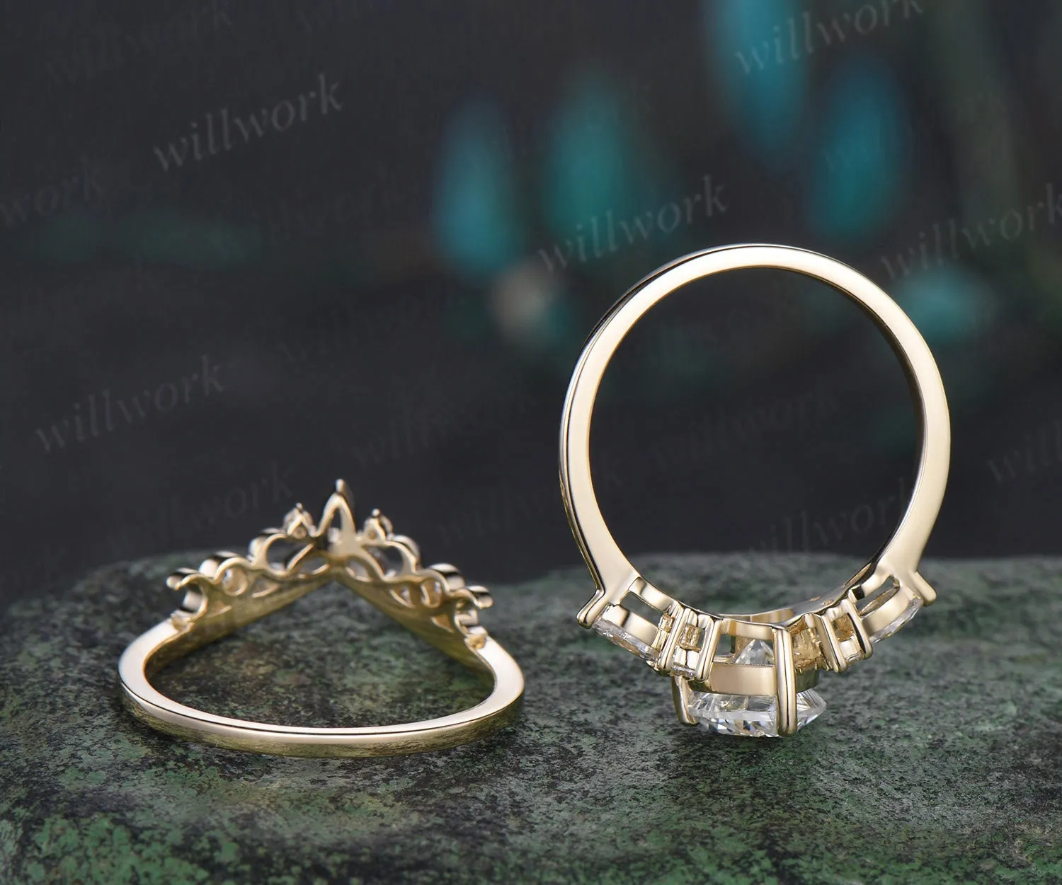 Heart shaped moissanite engagement ring solid 14k yellow gold moon Celtic knot diamond wedding promise ring set women sold by Willwork Jewelry product image thumbnail 4