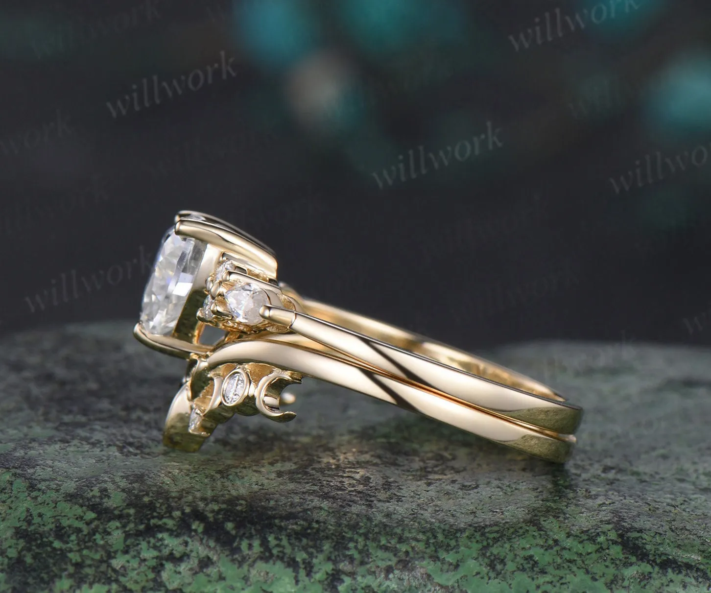 Heart shaped moissanite engagement ring solid 14k yellow gold moon Celtic knot diamond wedding promise ring set women sold by Willwork Jewelry product image thumbnail 5