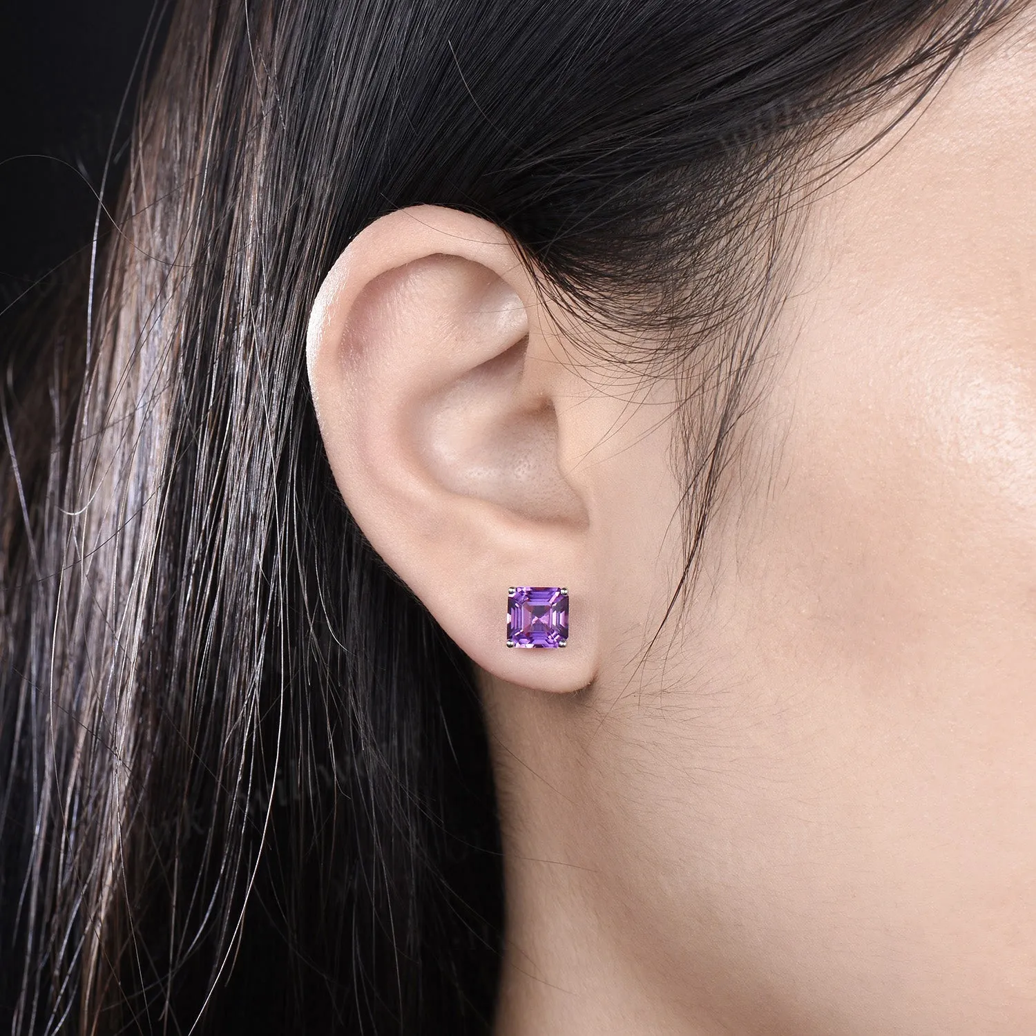 Solitaire Asscher Cut amethyst Earrings white gold Crystal Stud Earrings women February birthstone anniversary gift sold by Willwork Jewelry product image thumbnail 2