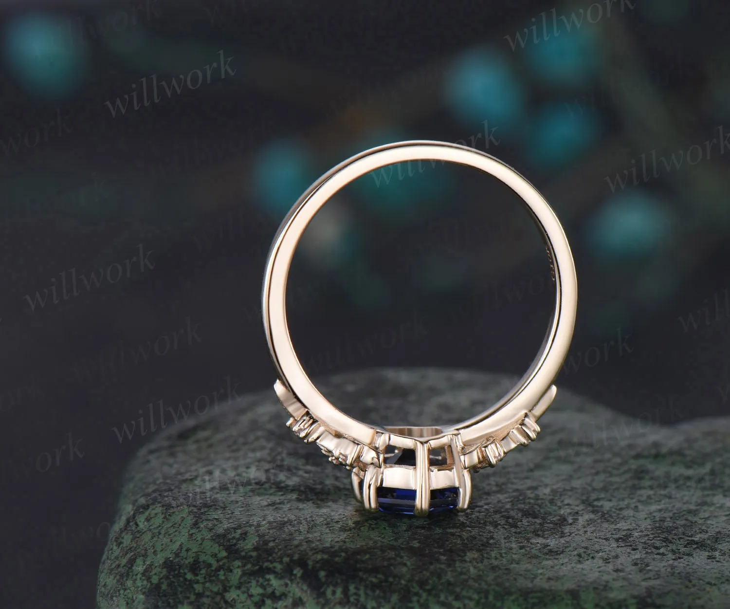 Vintage hexagon white opal engagement ring yellow gold twig leaf floral antique unique cluster diamond bridal wedding ring women gift sold by Willwork Jewelry product image thumbnail 4