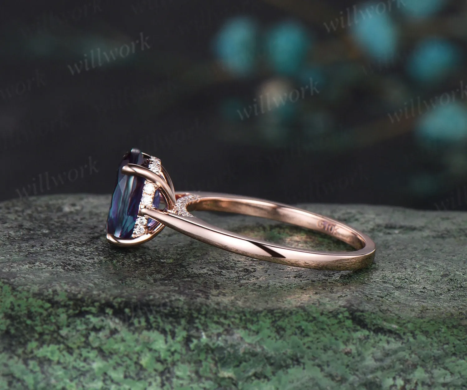 2ct oval cut Alexandrite engagement ring solid 14k rose gold under halo diamond ring vintage unique bridal promise wedding ring women sold by Willwork Jewelry product image thumbnail 5