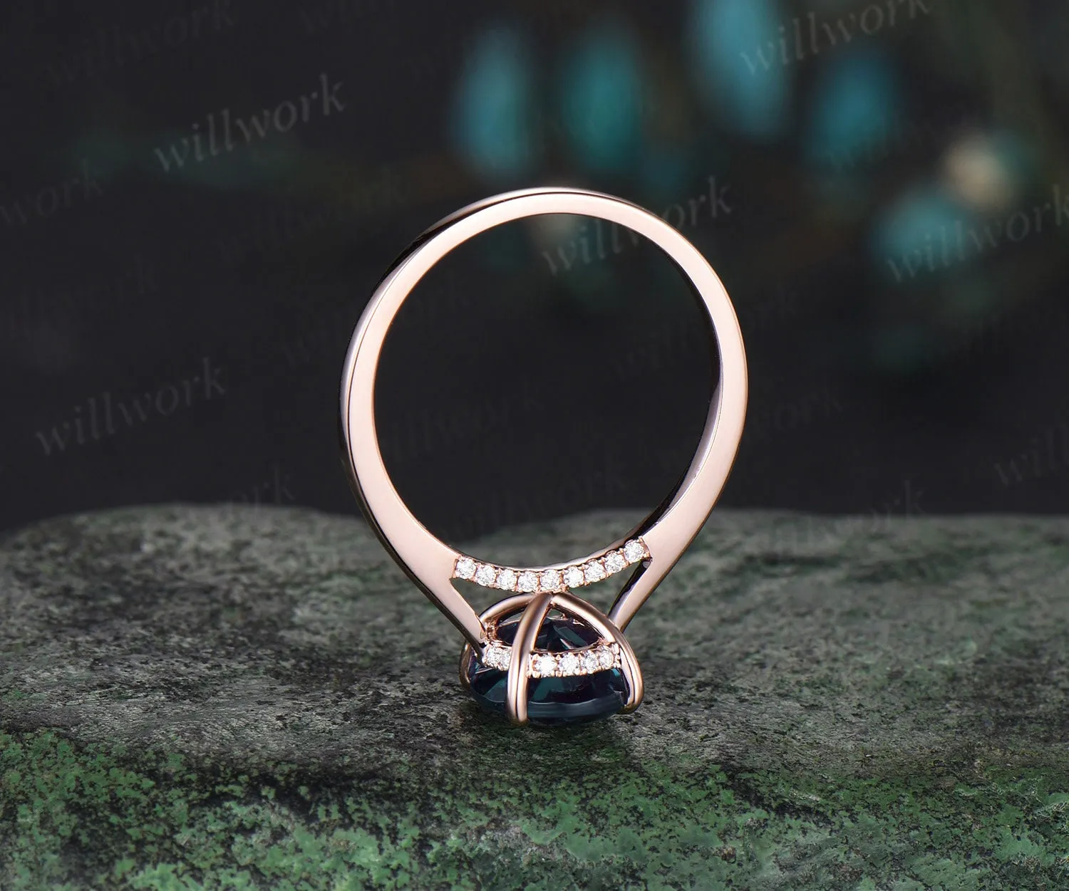 2ct oval cut Alexandrite engagement ring solid 14k rose gold under halo diamond ring vintage unique bridal promise wedding ring women sold by Willwork Jewelry product image thumbnail 2