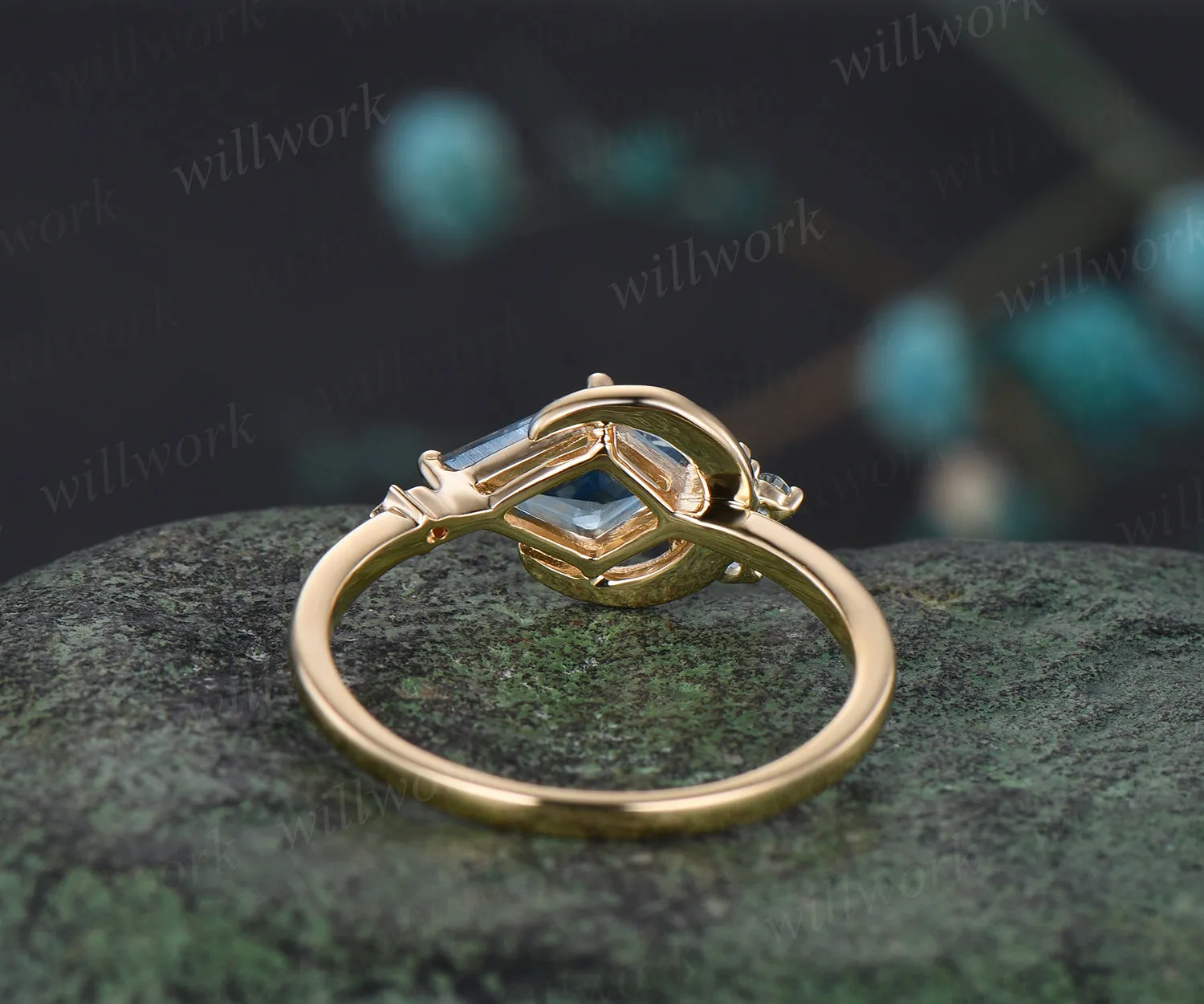 Moon kite cut aquamarine Engagement Ring solid 14k yellow gold March birthstone snowdrift cluster wedding promise ring women sold by Willwork Jewelry product image thumbnail 5
