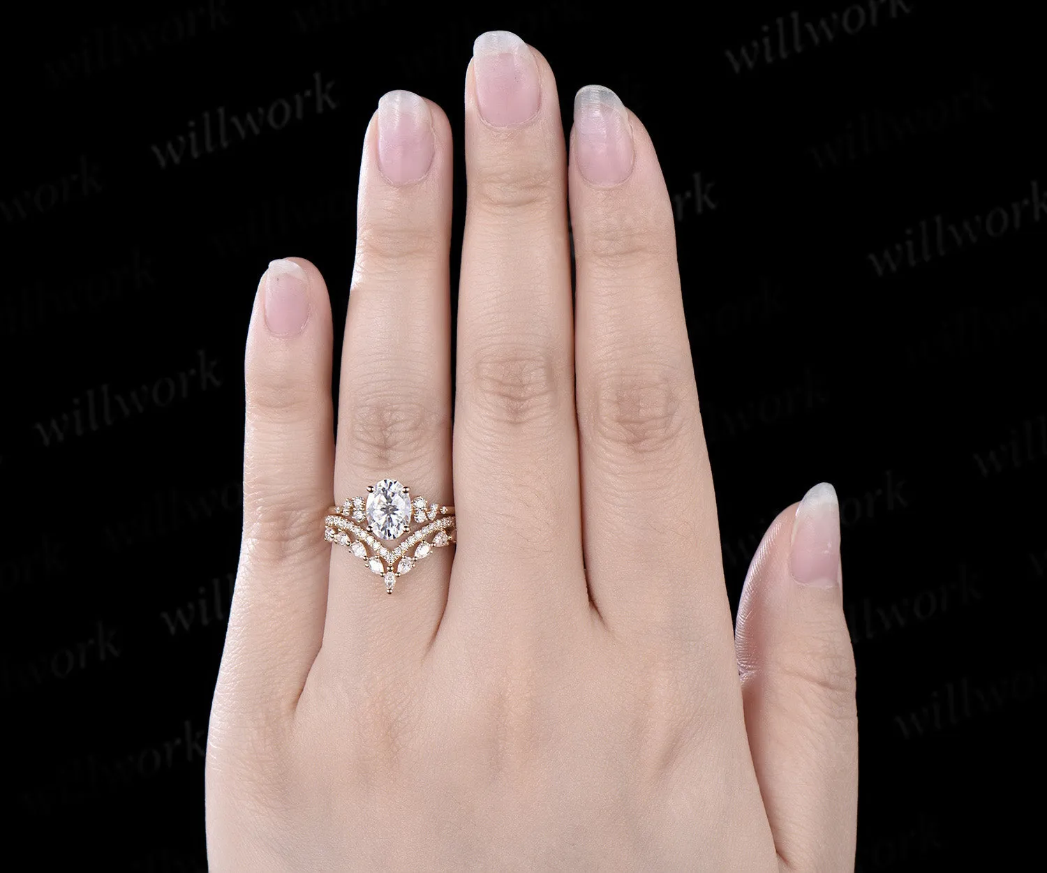 Oval cut moissanite engagement ring 14k yellow gold snowdrift diamond ring vintage unique wedding bridal ring set women sold by Willwork Jewelry product image thumbnail 2