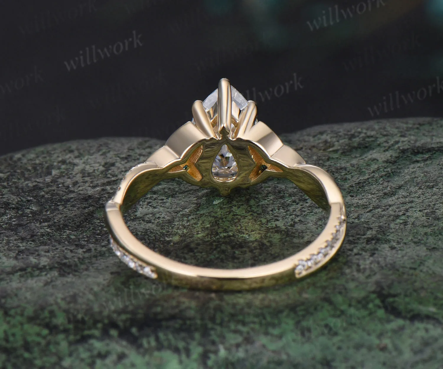 Vintage pear moissanite engagement ring solid 14k yellow gold Celtic knot emerald diamond promise wedding ring women jewelry sold by Willwork Jewelry product image thumbnail 4