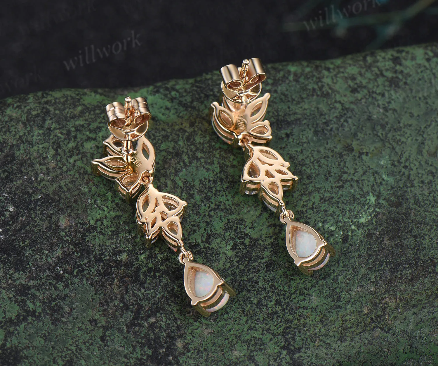 Pear natural aquamarine earrings solid 14k yellow gold cluster diamond opal drop earrings women jewelry anniversary gift for her sold by Willwork Jewelry product image thumbnail 4
