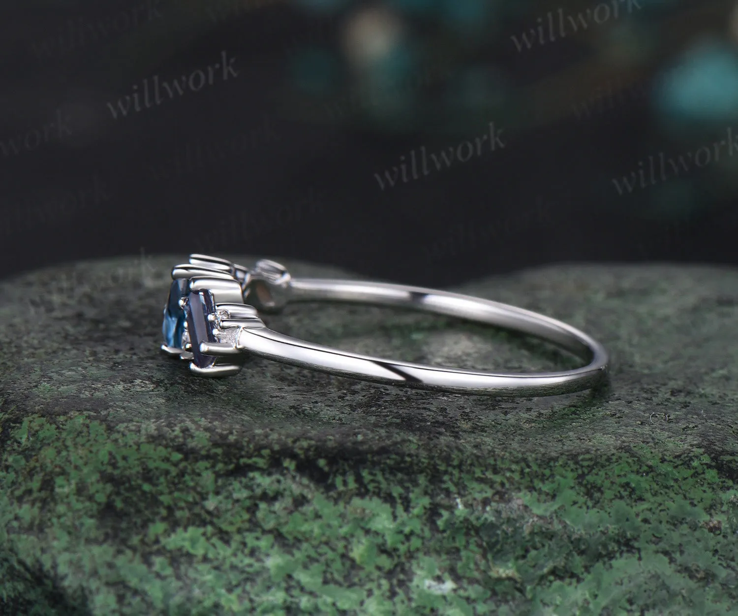 14k white gold pear London blue topaz alexandrite opal citrine moissanite wedding band Multi-Stone Ring anniversary engagement ring gift sold by Willwork Jewelry product image thumbnail 4