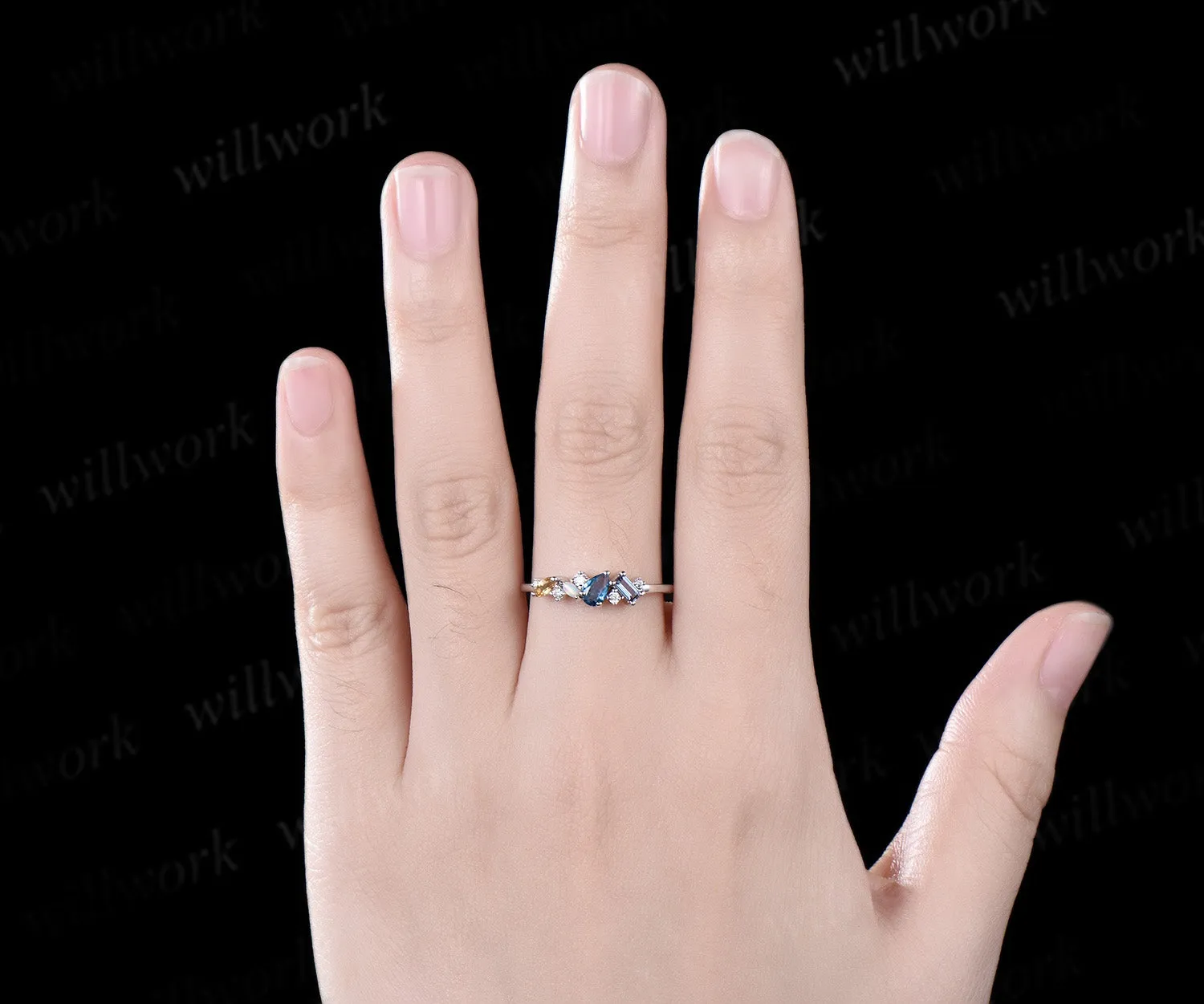 14k white gold pear London blue topaz alexandrite opal citrine moissanite wedding band Multi-Stone Ring anniversary engagement ring gift sold by Willwork Jewelry product image thumbnail 2