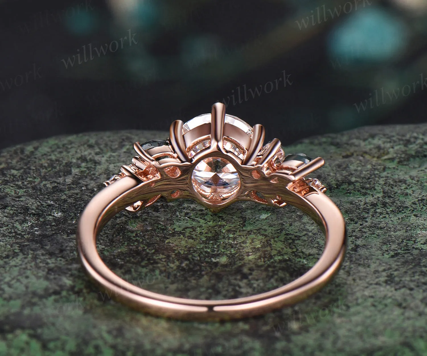 1ct Round cut moissanite engagement ring rose gold 6 prong snowdrift moss agate diamond anniversary promise ring women sold by Willwork Jewelry product image thumbnail 5