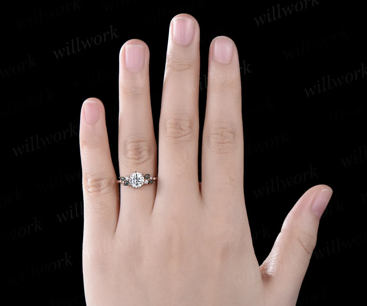 1ct Round cut moissanite engagement ring rose gold 6 prong snowdrift moss agate diamond anniversary promise ring women sold by Willwork Jewelry product image thumbnail 3