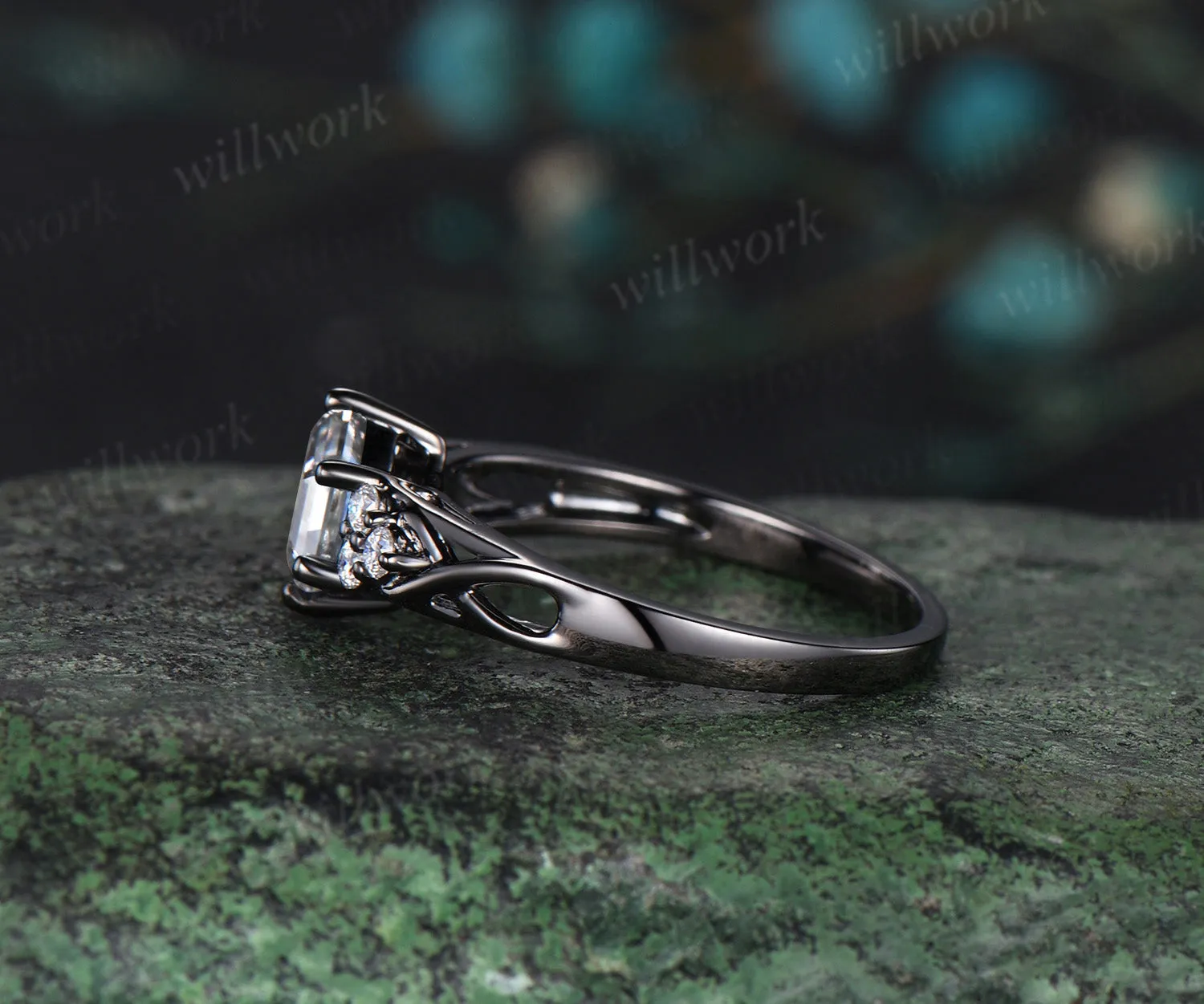 Hexagon cut moissanite engagement ring black gold 6 prong infinity twisted diamond ring women antique promise wedding ring jewelry sold by Willwork Jewelry product image thumbnail 4