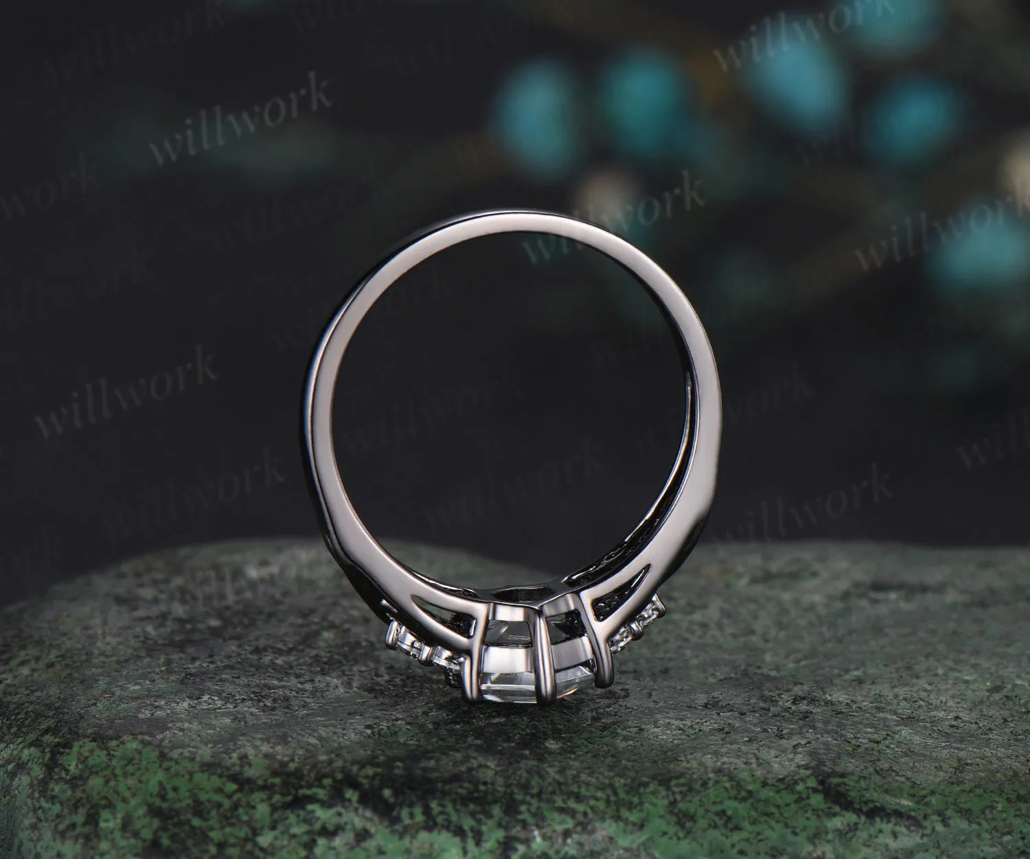 Hexagon cut moissanite engagement ring black gold 6 prong infinity twisted diamond ring women antique promise wedding ring jewelry sold by Willwork Jewelry product image thumbnail 5