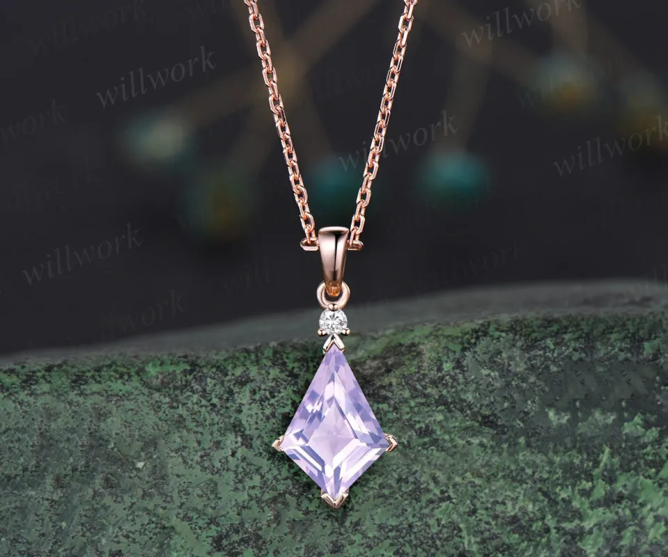 Kite cut Lavender Amethyst necklace solid 14k 18k rose gold vintage unique Personalized pendant for women her anniversary bridal gift mother sold by Willwork Jewelry