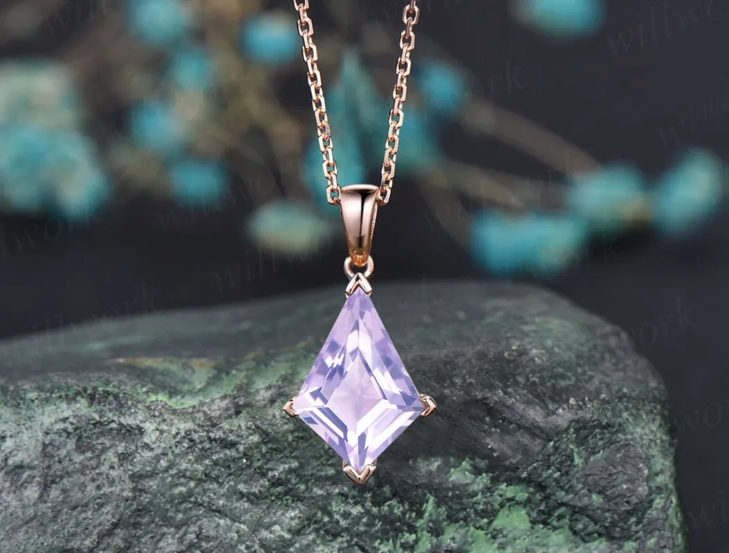 Kite cut Lavender Amethyst necklace solid 14k 18k rose gold vintage unique Personalized pendant women her gemstone anniversary gift mother sold by Willwork Jewelry