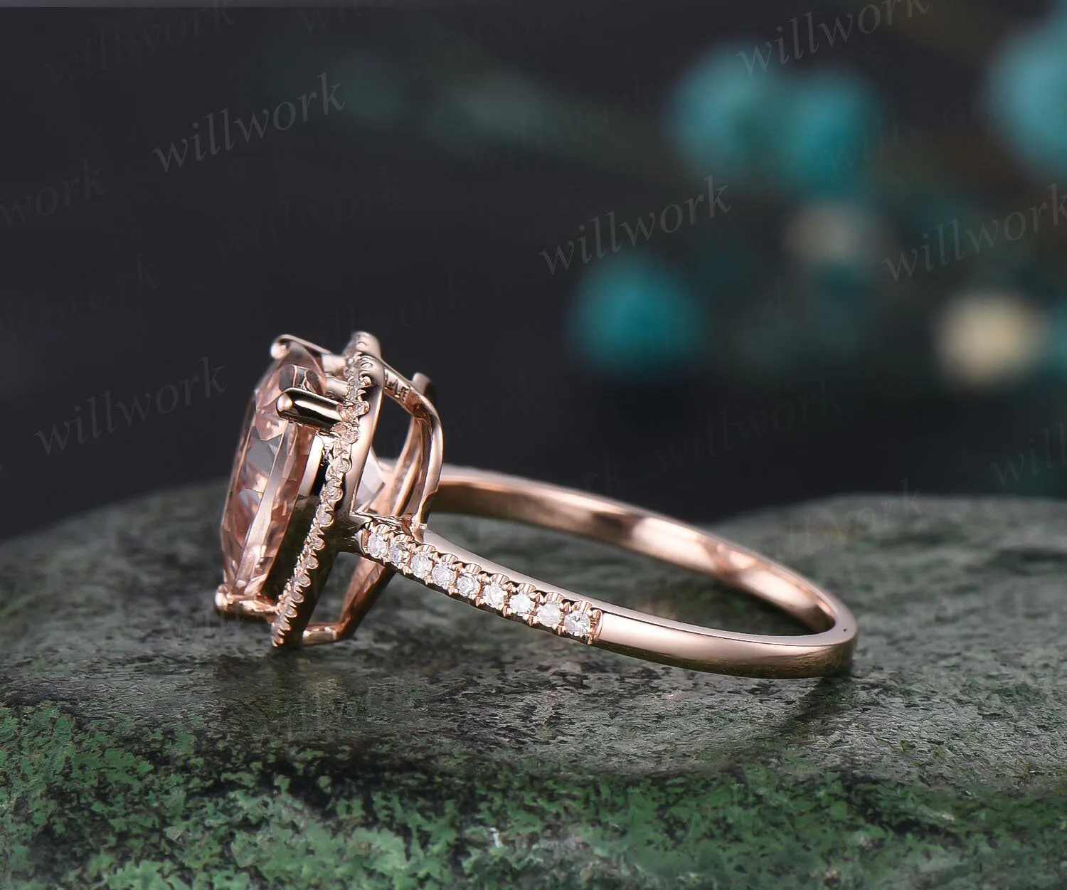 Heart shaped morganite engagement ring solid 14k rose gold half eternity halo diamond ring women unique wedding promise ring jewelry sold by Willwork Jewelry product image thumbnail 4