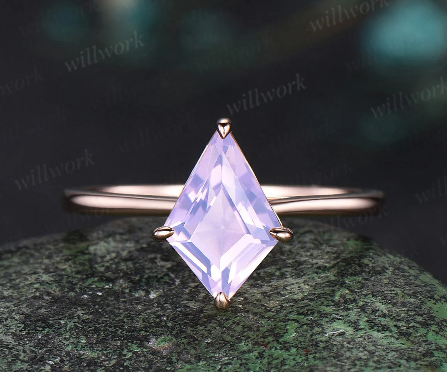 Kite cut Lavender Amethyst ring gold romantic Lilac engagement ring set 14k rose gold unique engagement ring moissanite bridal ring set for women sold by Willwork Jewelry product image thumbnail 3