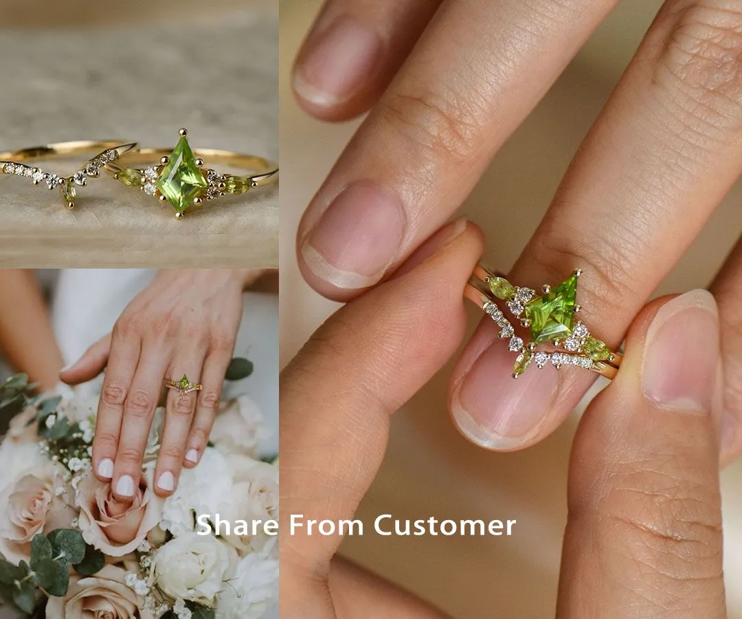 Kite cut peridot ring vintage yellow gold 6 prong unique engagement ring women moissanite citrine ring dainty anniversary ring set gift sold by Willwork Jewelry product image thumbnail 3