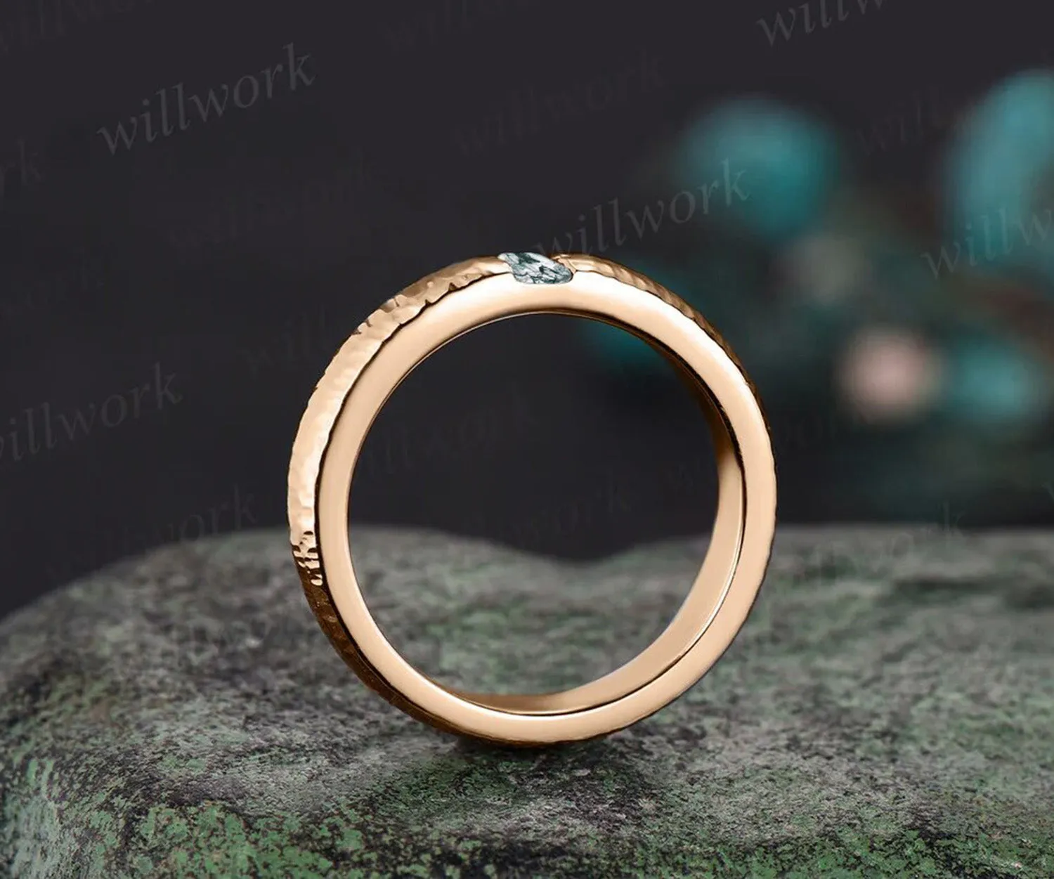 14k rose gold wedding band green moss agate men's ring gift for him anniversary gift sold by Willwork Jewelry product image thumbnail 5