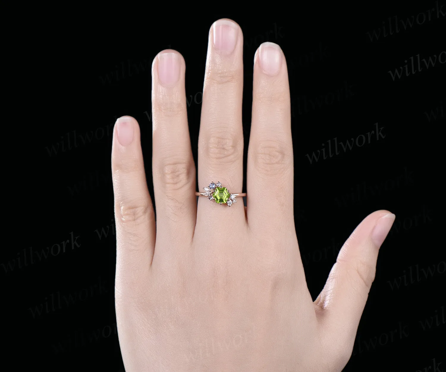 14k rose gold Hexagon Cut August Birthstone Natural Peridot Engagement Ring Goldfish Ring For Her sold by Willwork Jewelry product image thumbnail 2