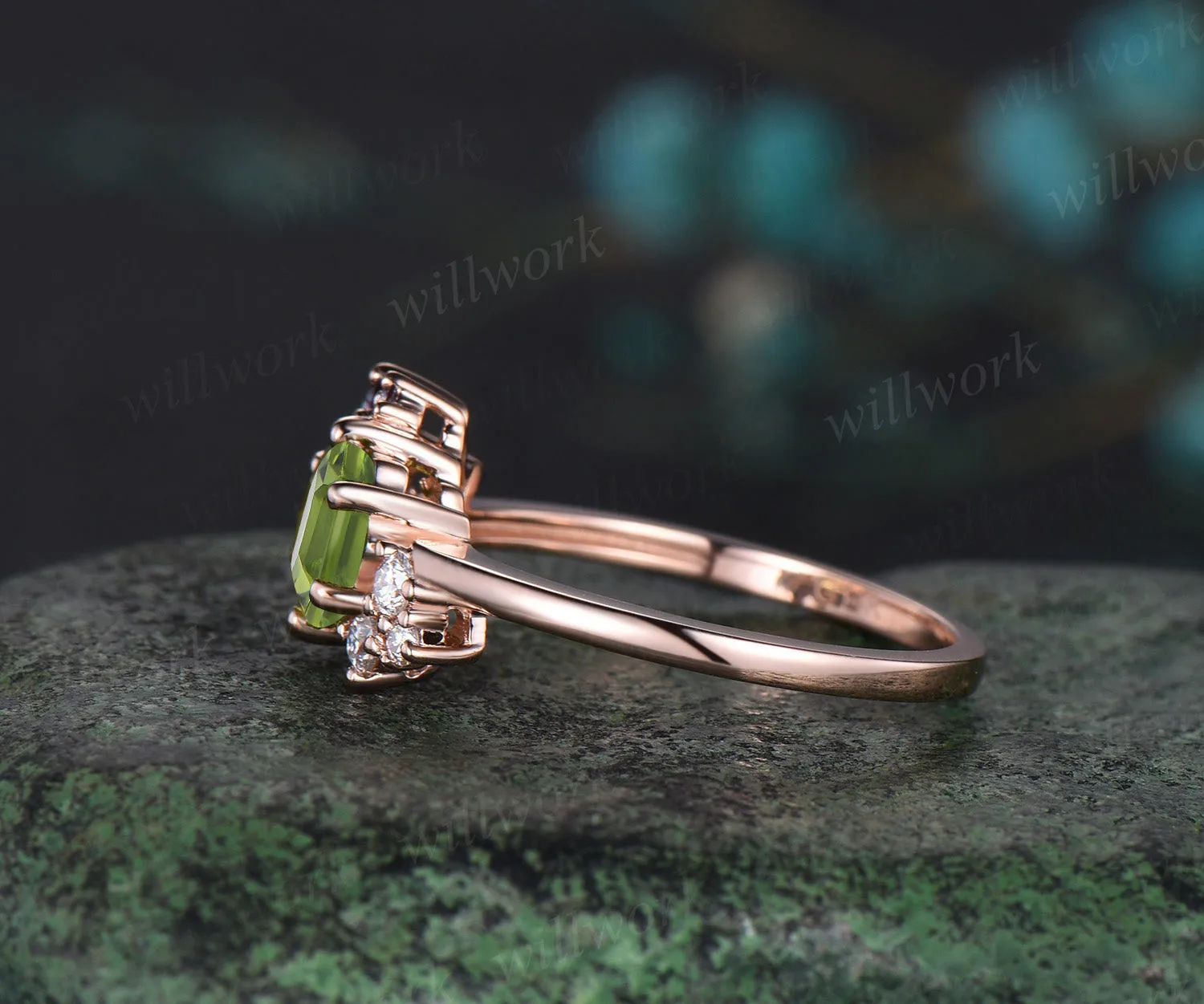 14k rose gold Hexagon Cut August Birthstone Natural Peridot Engagement Ring Goldfish Ring For Her sold by Willwork Jewelry product image thumbnail 4