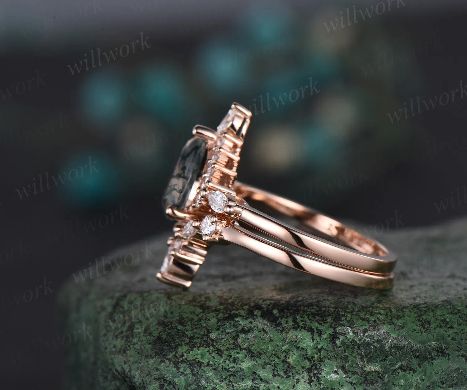 Pear shaped London blue topaz ring halo marquise unique engagement ring women solid 14k rose gold gemstone wedding anniversary ring gift sold by Willwork Jewelry product image thumbnail 4