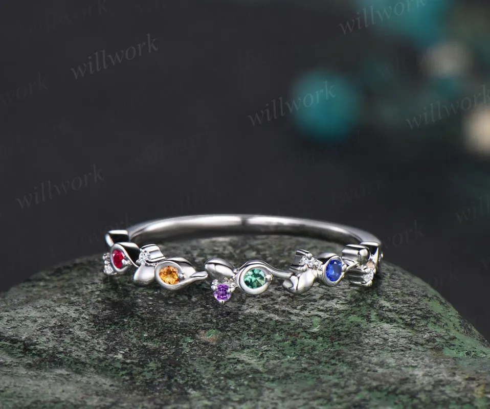 Colors Of My Pride - Exclusive Gay Pride Ring Unique Multi-Stone Ring Ruby Citrine Amethyst Emerald Blue Sapphire Wedding Band Rainbow LGBT Ring White Gold Anniversary Gift sold by Willwork Jewelry