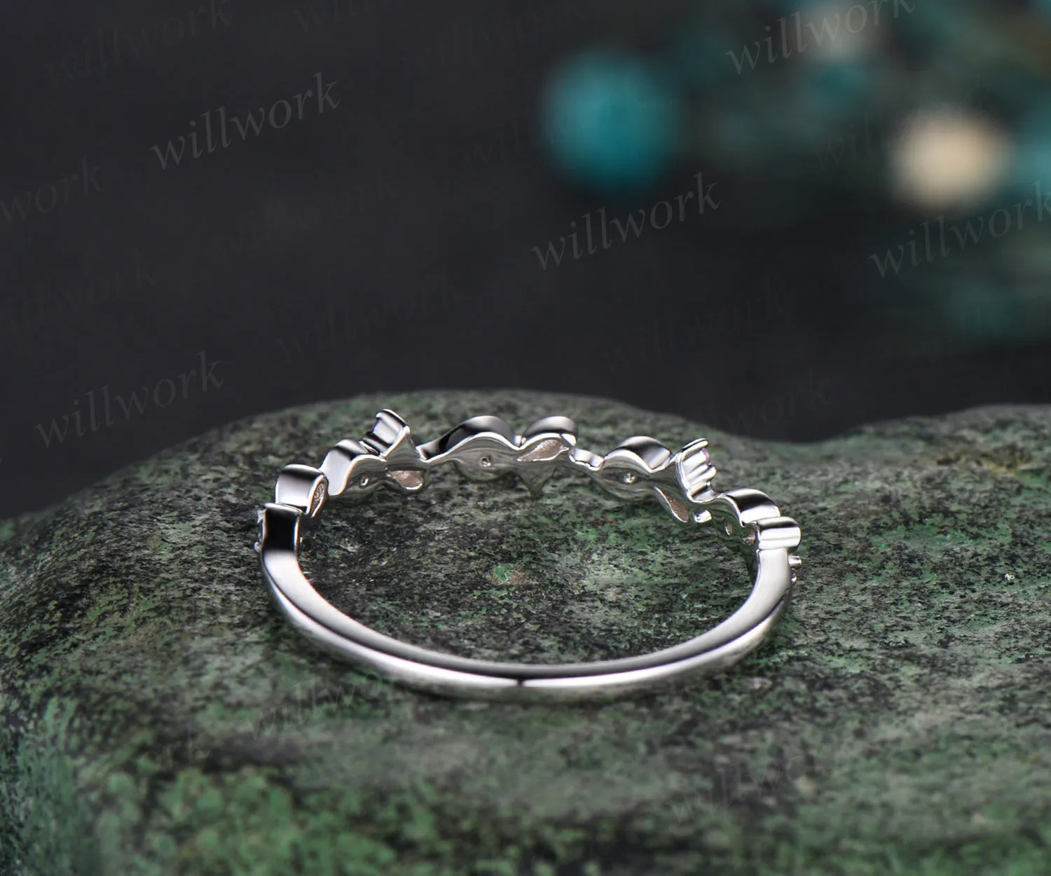 Unique Natural Amethyst Alexandrite Wedding Band Leaf 14k Rose Gold Stacking Vintage Dainty Wedding Ring Band Women Anniversary Ring Gift sold by Willwork Jewelry product image thumbnail 4