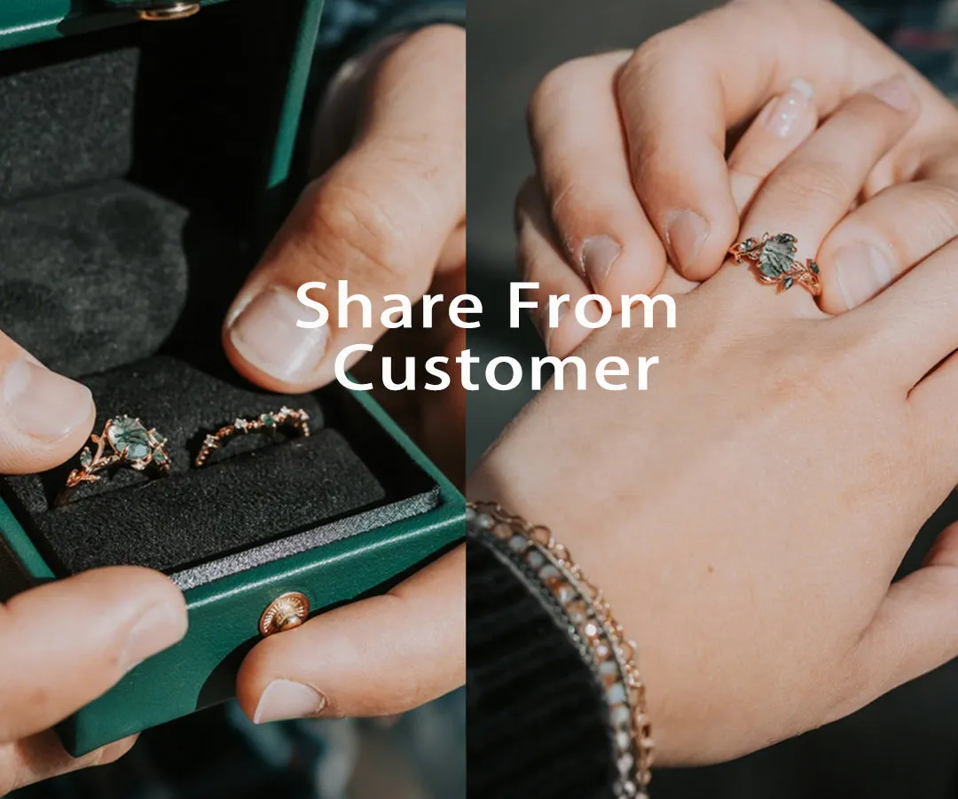 Vintage oval cut green moss agate engagement ring rose gold art deco cluster leaf nature inspired bridal promise wedding ring set women sold by Willwork Jewelry product image thumbnail 2