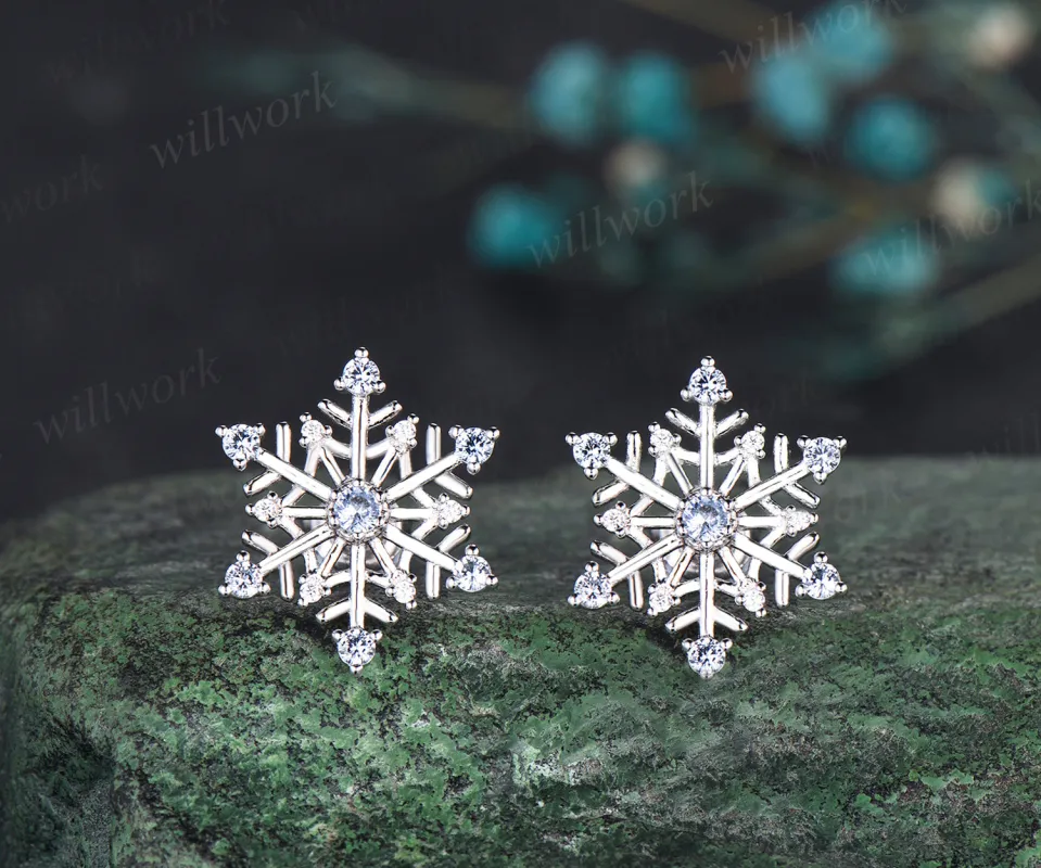 Christmas Snowflake Earrings Christmas Atmosphere Jewelry blue topaz  with perfect 925 sterling silver Christmas Eve Jewelry Gifts for her made by Willwork Jewelry