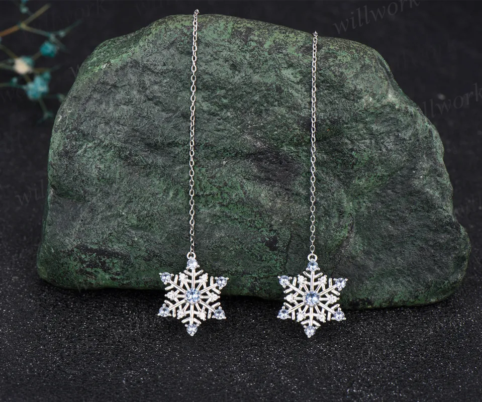 Christmas Snowflake Earrings Christmas Atmosphere Jewelry blue topaz with perfect 925 sterling silver Christmas Eve Jewelry Gifts for her made by Willwork Jewelry